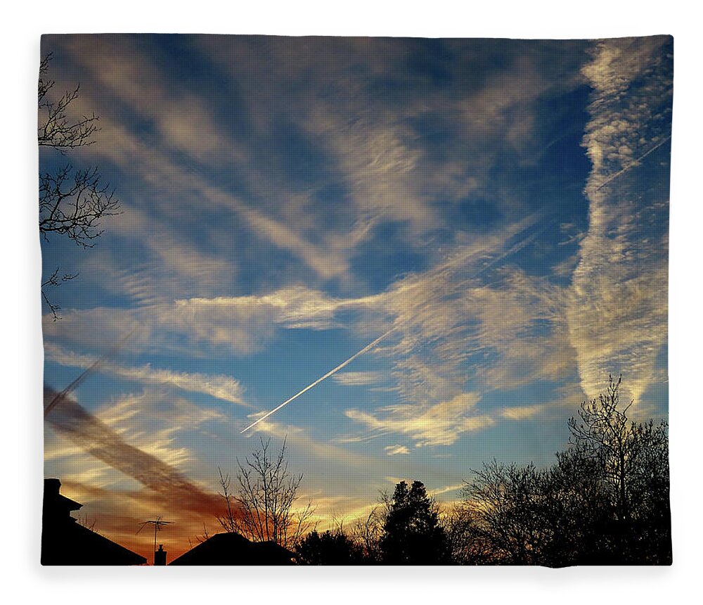 Sky Fleece Blanket featuring the photograph Busy Winter Sky at Dusk - Three by Linda Stern