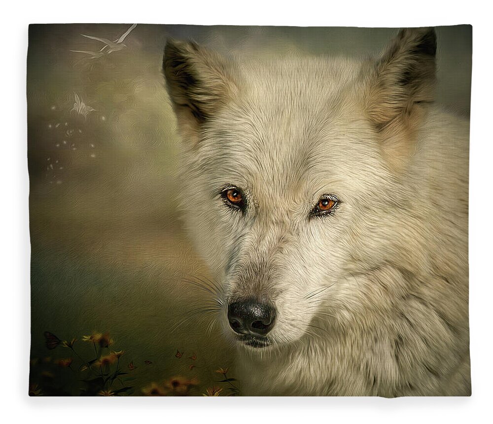 Wolf Fleece Blanket featuring the digital art Buttercup by Maggy Pease