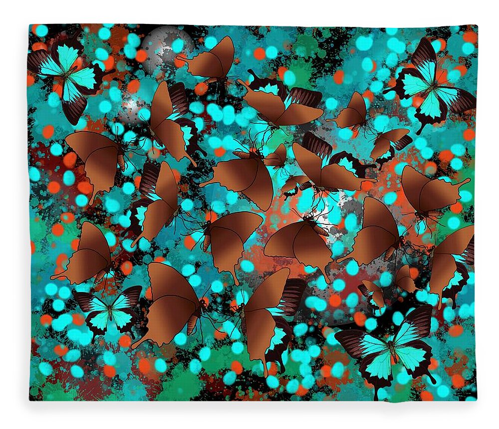 Butterflies Fleece Blanket featuring the drawing Butterflies In Turquoise by Joan Stratton