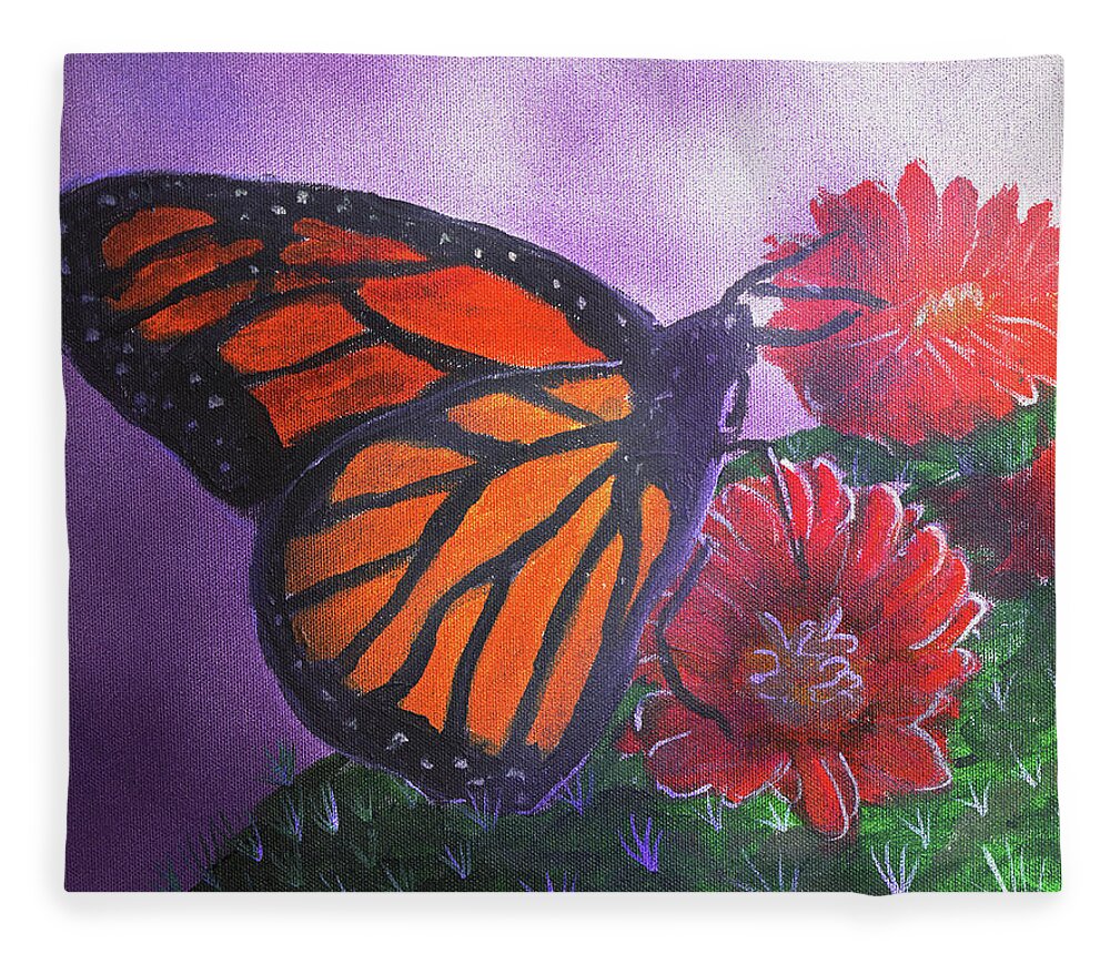 Butterfly Fleece Blanket featuring the painting Butterfly on a Cactus Flower by Chance Kafka