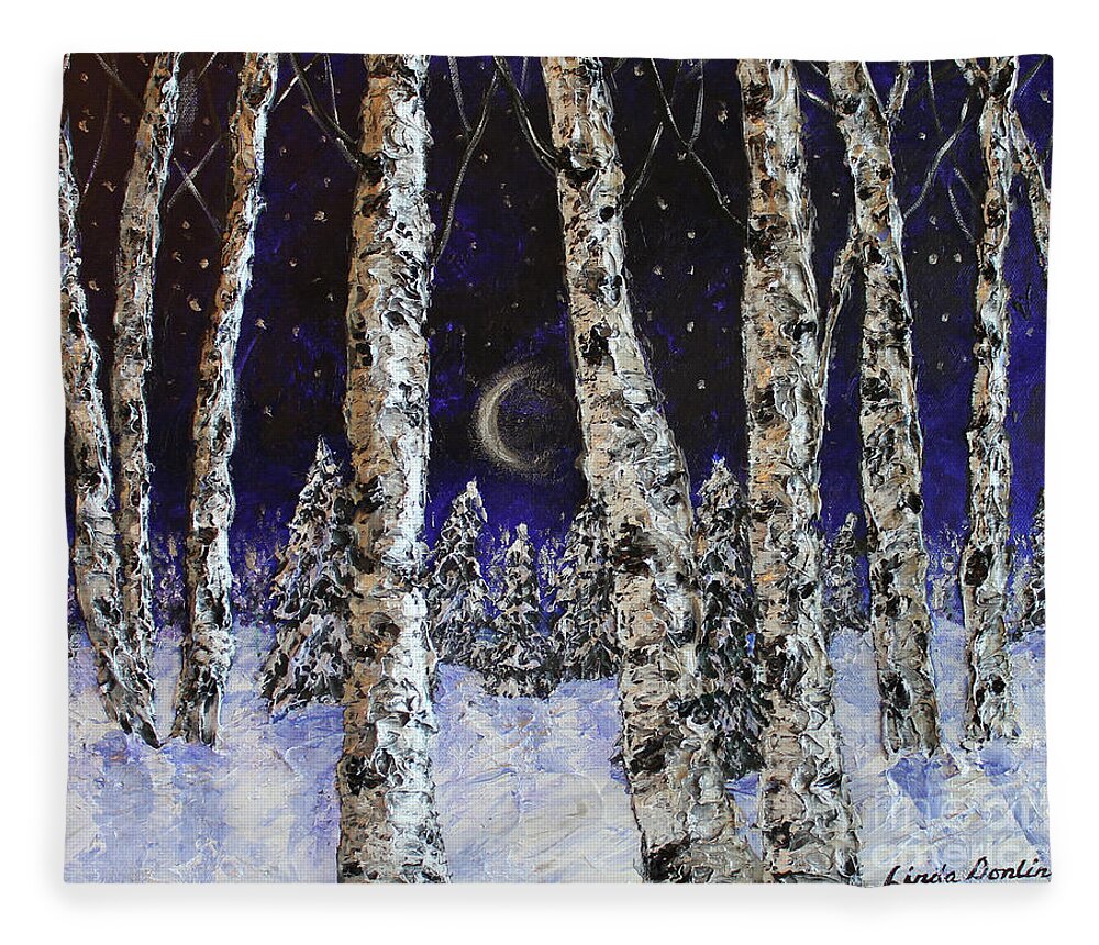 Art Fleece Blanket featuring the painting By the Light of the Silvery Moon SOLD by Linda Donlin