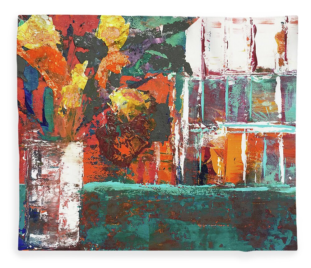 Other Fleece Blanket featuring the mixed media By the Other Window by Linda Bailey