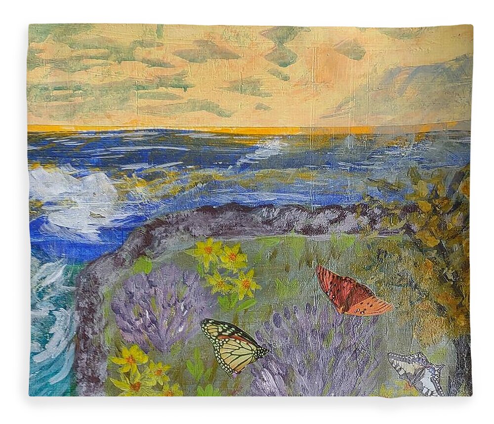 Fort Lauderdale Fleece Blanket featuring the mixed media By The Sea by Suzanne Berthier