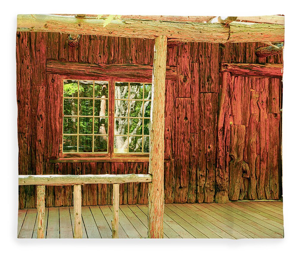 Cabin Fleece Blanket featuring the photograph Cabin Back Porch by Randy Bradley