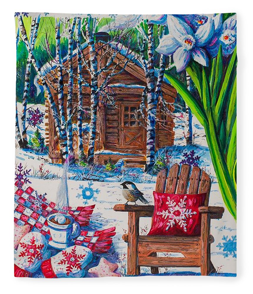 Log Cabin Fleece Blanket featuring the painting Cabin Fever by Diane Phalen