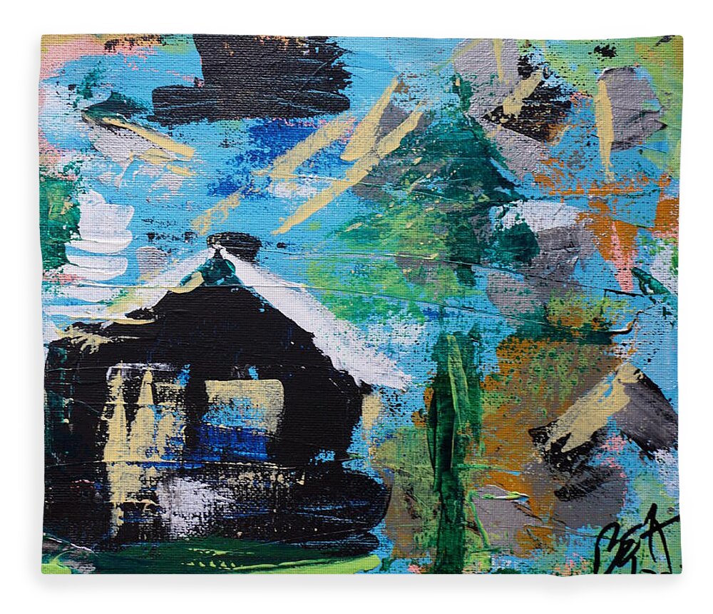 Cabin Fleece Blanket featuring the painting Cabin In The Woods by Brent Knippel