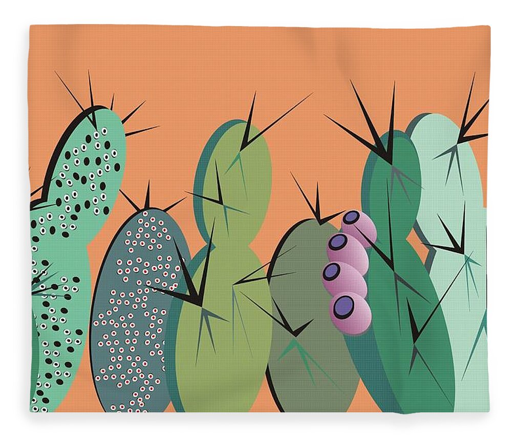 Cactus Fleece Blanket featuring the digital art Cactus Party by Ted Clifton