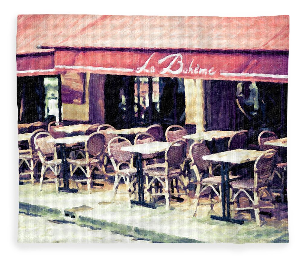 Paris Fleece Blanket featuring the digital art Cafe La Boheme Paris France by Melanie Alexandra Price