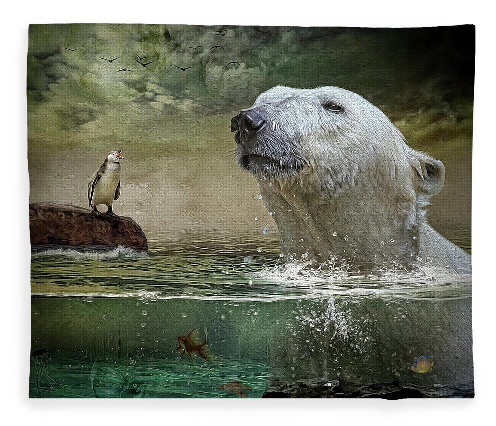 Polar Bear Fleece Blanket featuring the digital art Calling Out by Maggy Pease