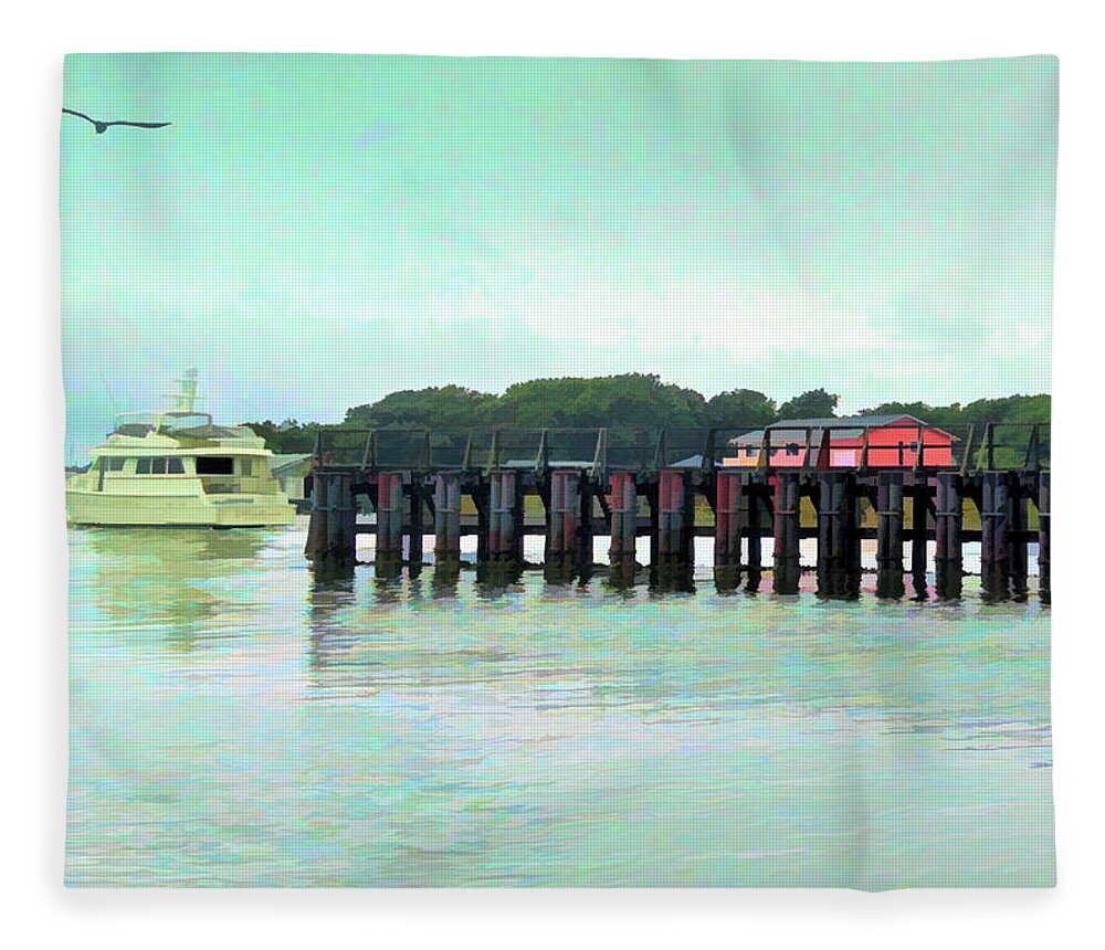 Boat Fleece Blanket featuring the photograph Calm Day at the Docks by Roberta Byram