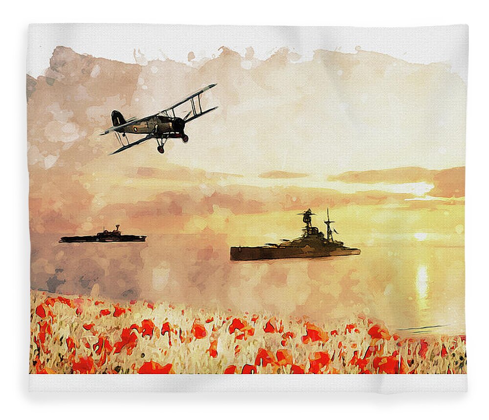 Navy Poppies Fleece Blanket featuring the digital art Calmer Waters by Airpower Art