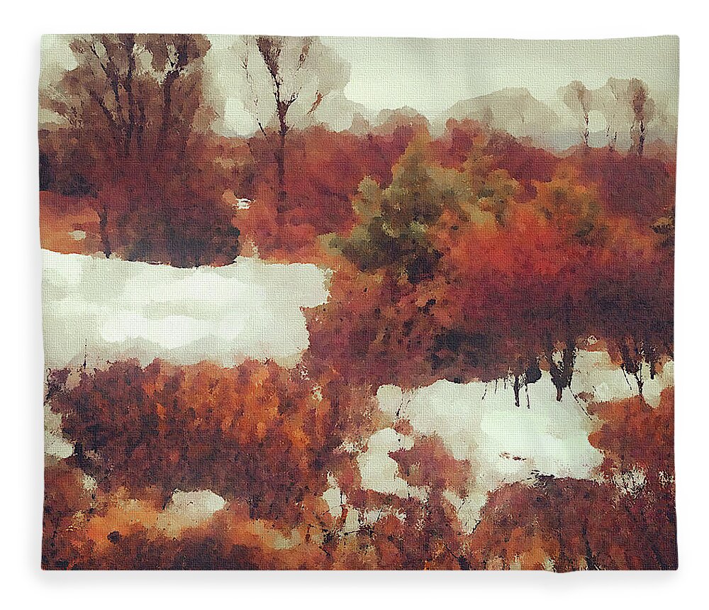 Nature Fleece Blanket featuring the mixed media Came an Early Snow by Shelli Fitzpatrick