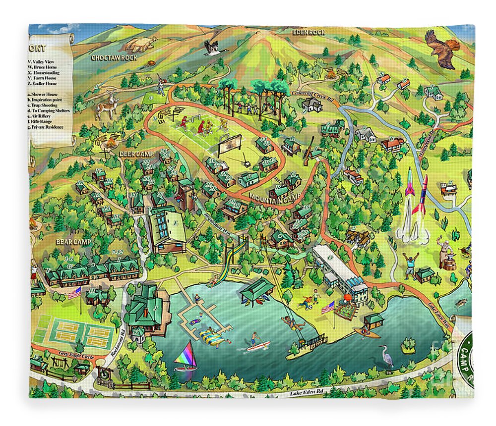 Camp Rockmont Map Illustration Fleece Blanket featuring the digital art Camp Rockmont Map Illustration by Maria Rabinky
