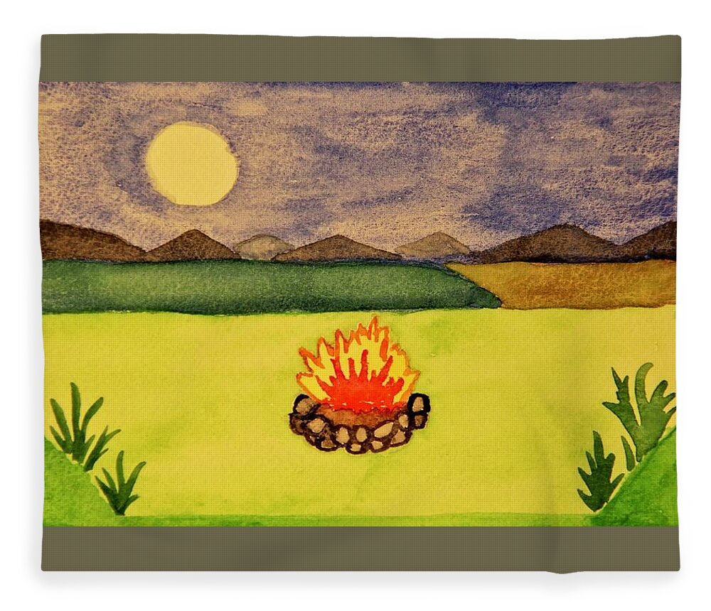 Campfire Fleece Blanket featuring the painting Campfire Rest Time by Karen Nice-Webb