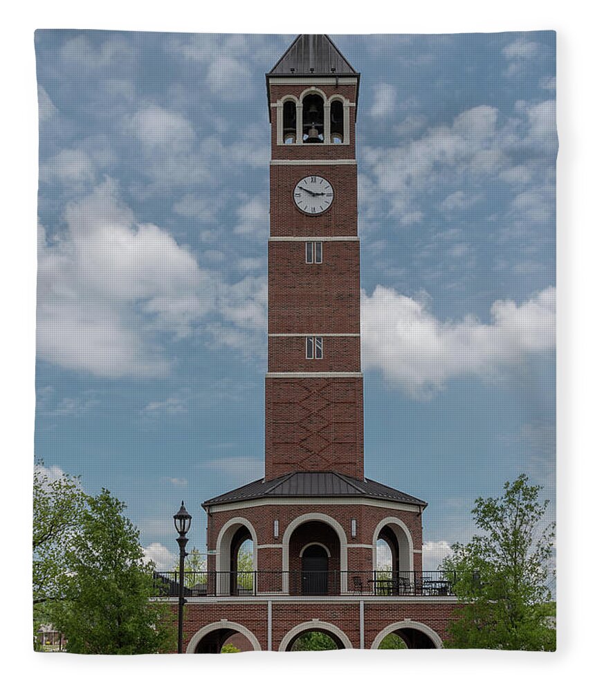 C Fleece Blanket featuring the photograph Campus Clock Tower, Lee University by Marcy Wielfaert