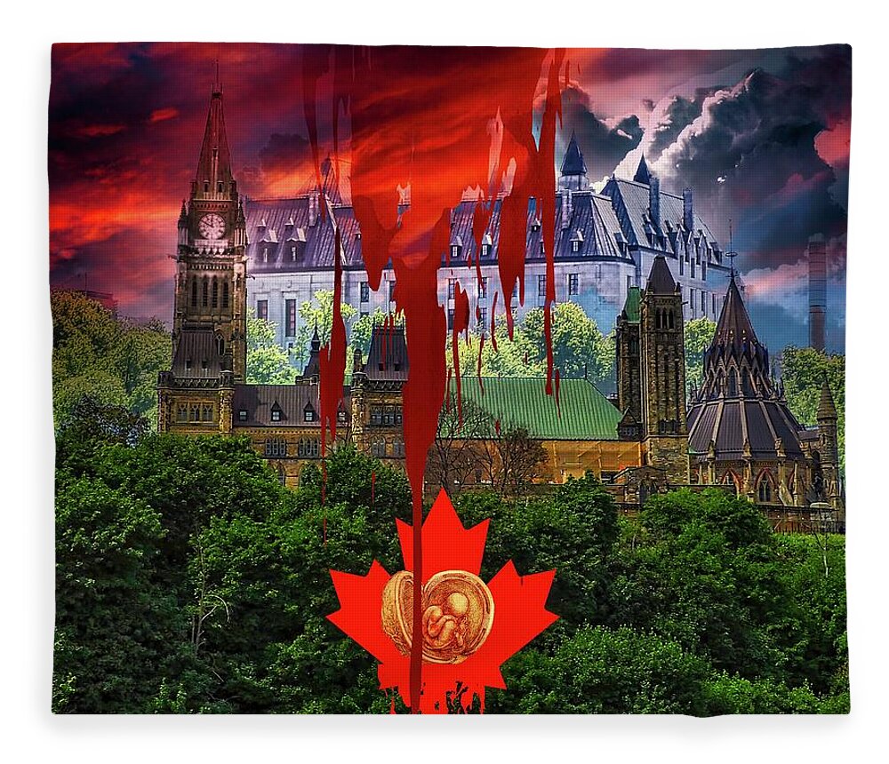 Blood Cries From Ground Fleece Blanket featuring the digital art Canadian Justice by Norman Brule