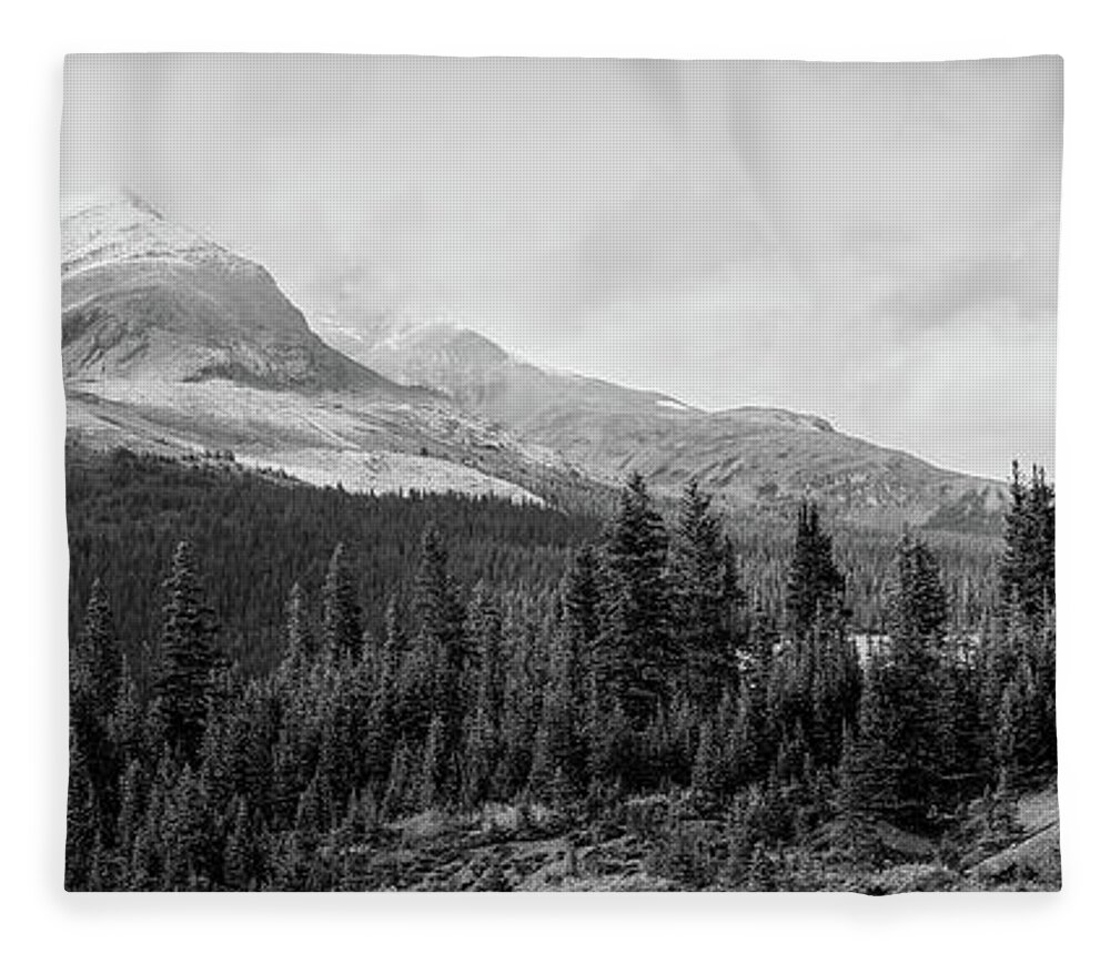 Mountain Landscape Panorama Fleece Blanket featuring the photograph Canadian Rockies Panorama Black And White by Dan Sproul