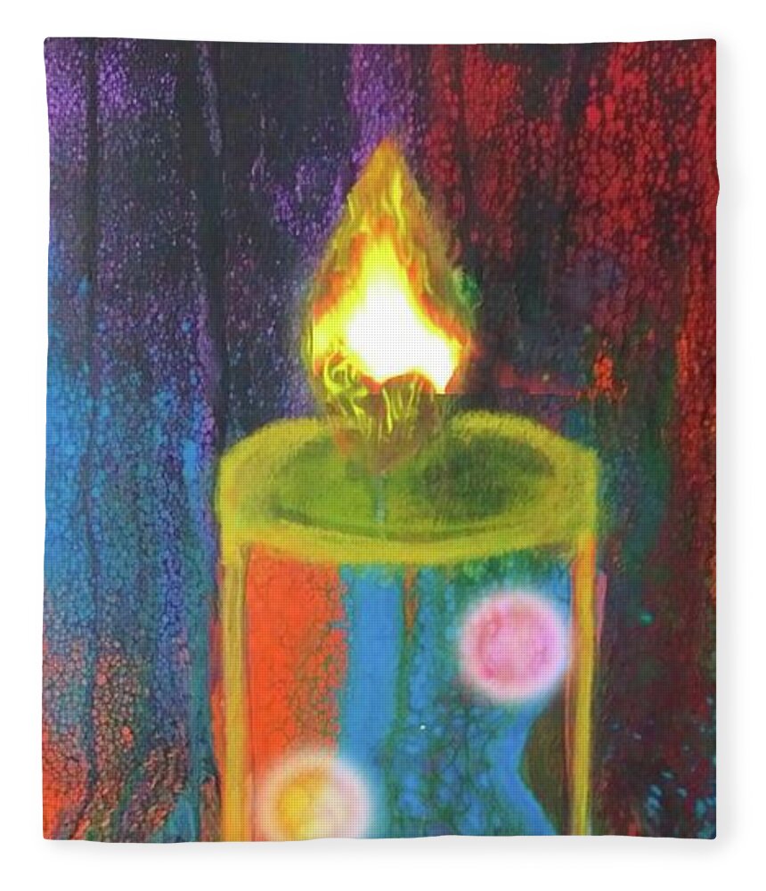 Candle Fleece Blanket featuring the mixed media Candle In The Rain by Anna Adams