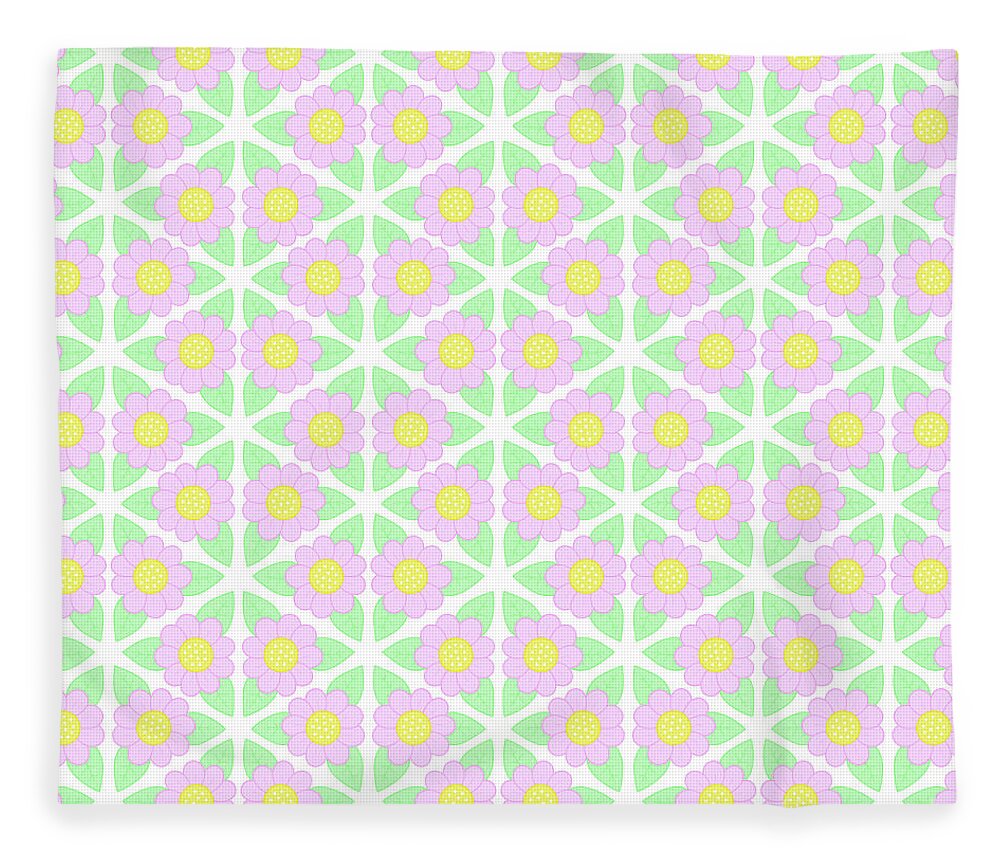 Flower Pattern Fleece Blanket featuring the digital art Candy Flower - Pink, Yellow and Green Floral Pattern by LJ Knight
