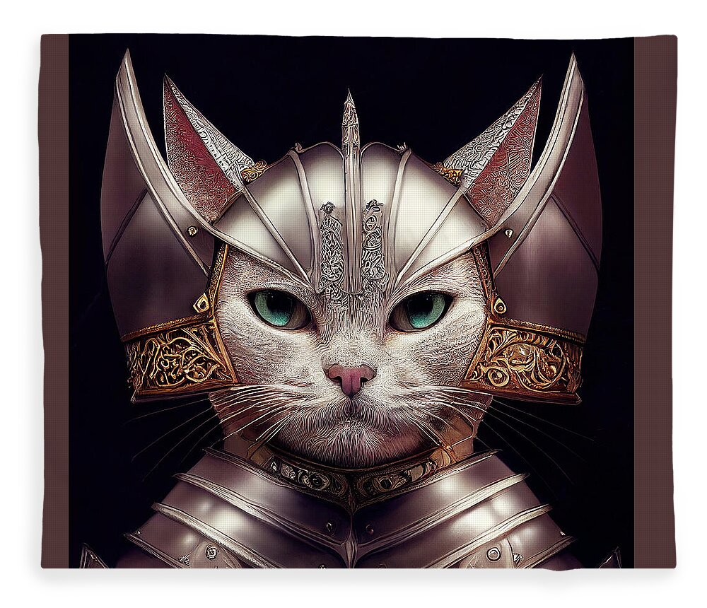 Warriors Fleece Blanket featuring the digital art Candy the Warrior Kitten by Peggy Collins