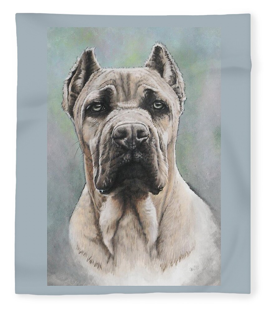 Working Group Fleece Blanket featuring the mixed media Cane Corso Portrait by Barbara Keith