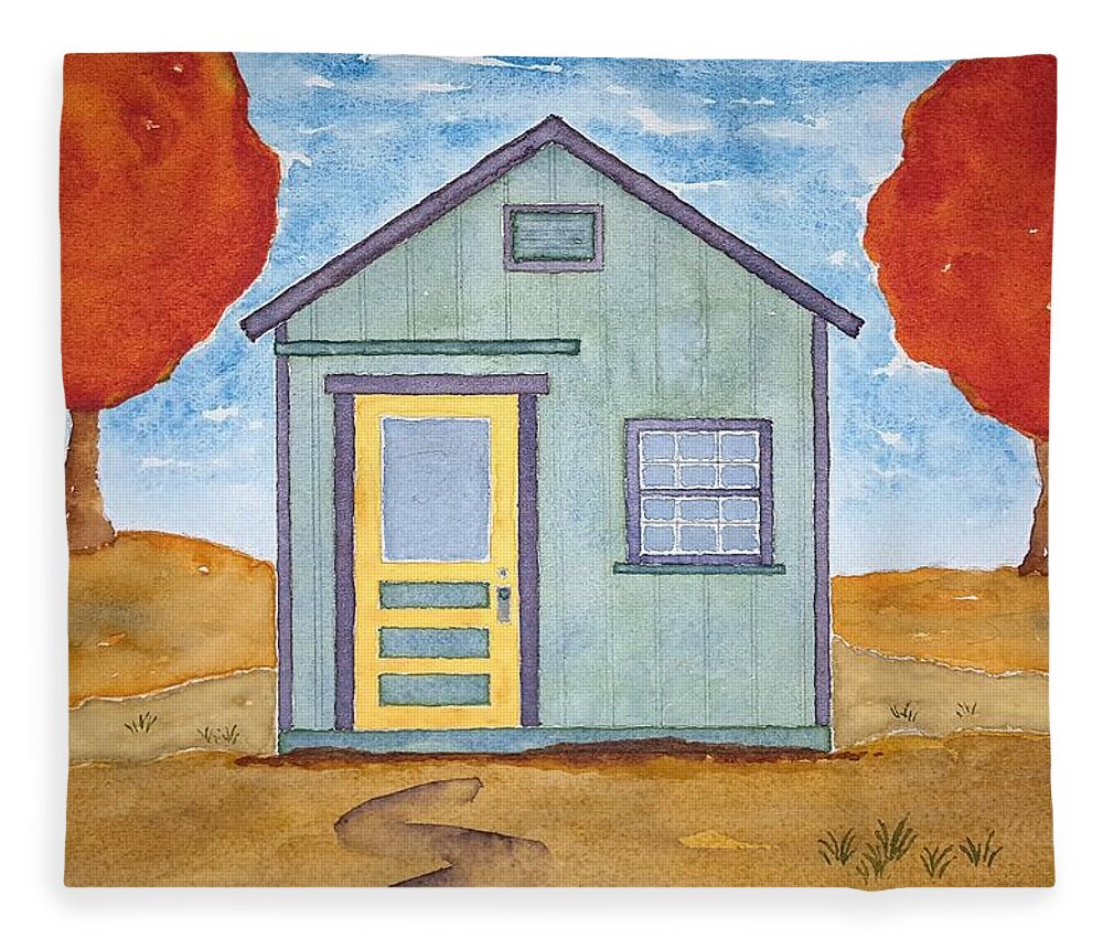 Watercolor Fleece Blanket featuring the painting Cannery Row Shack by John Klobucher
