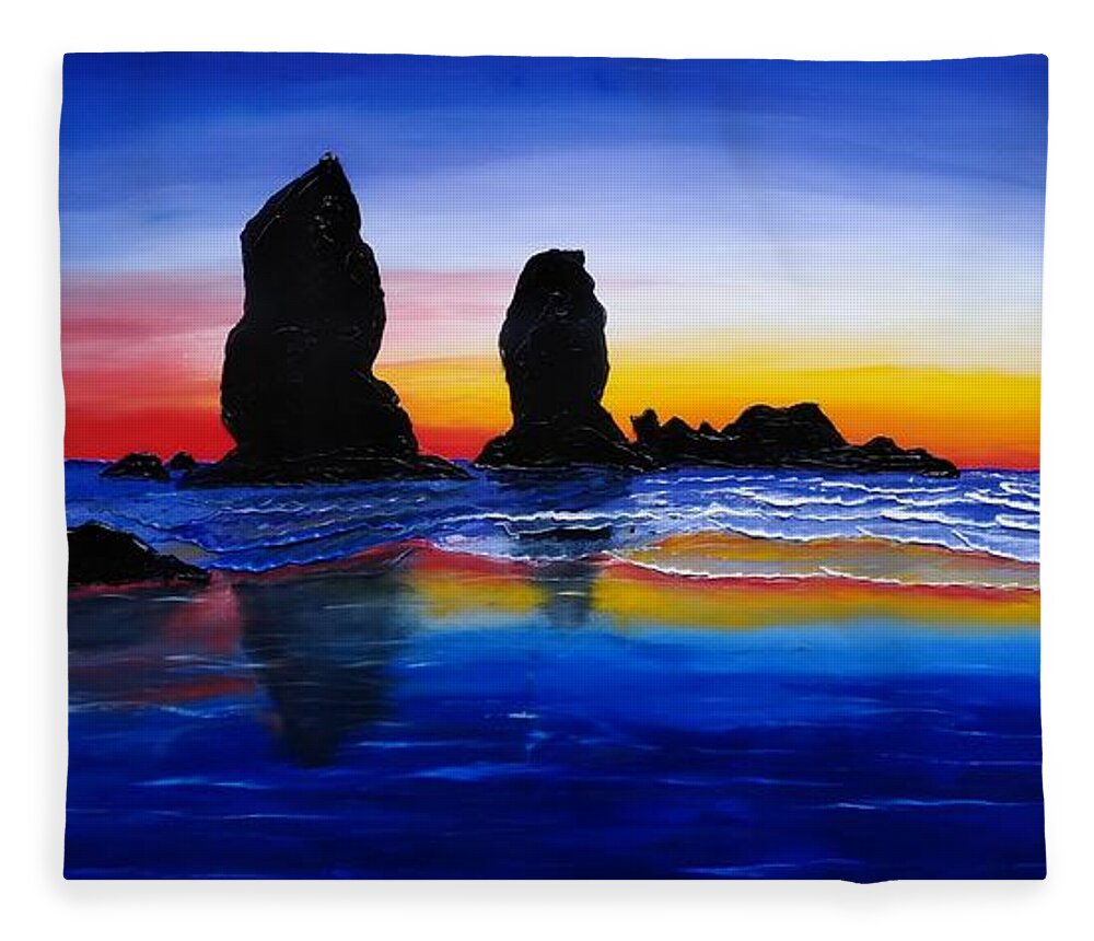 Cannon Beach Fleece Blanket featuring the painting Cannon Beach At Dusk #28 by James Dunbar