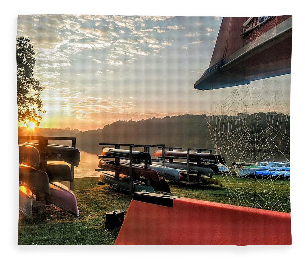  Fleece Blanket featuring the photograph Canoes and Spiders at Dawn by Brad Nellis