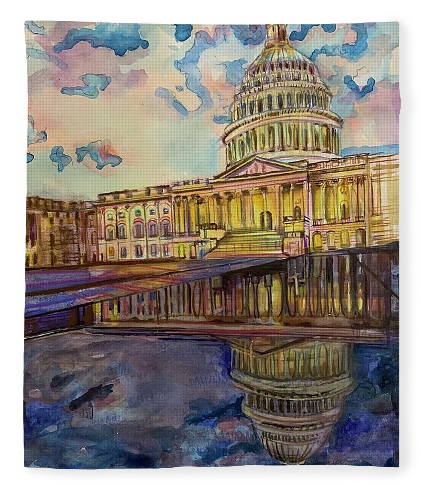 Architecture Fleece Blanket featuring the painting Capitol Building by Try Cheatham