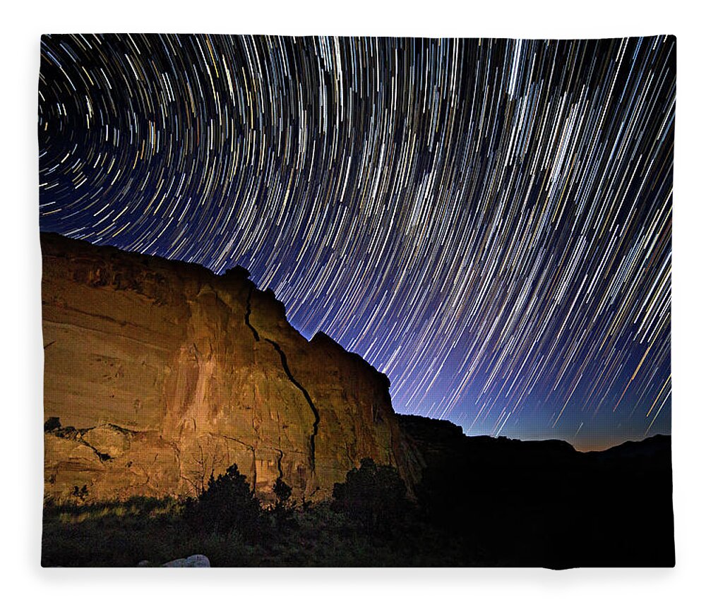 Startrail Fleece Blanket featuring the photograph Capitol Reef Star Trail by Wesley Aston