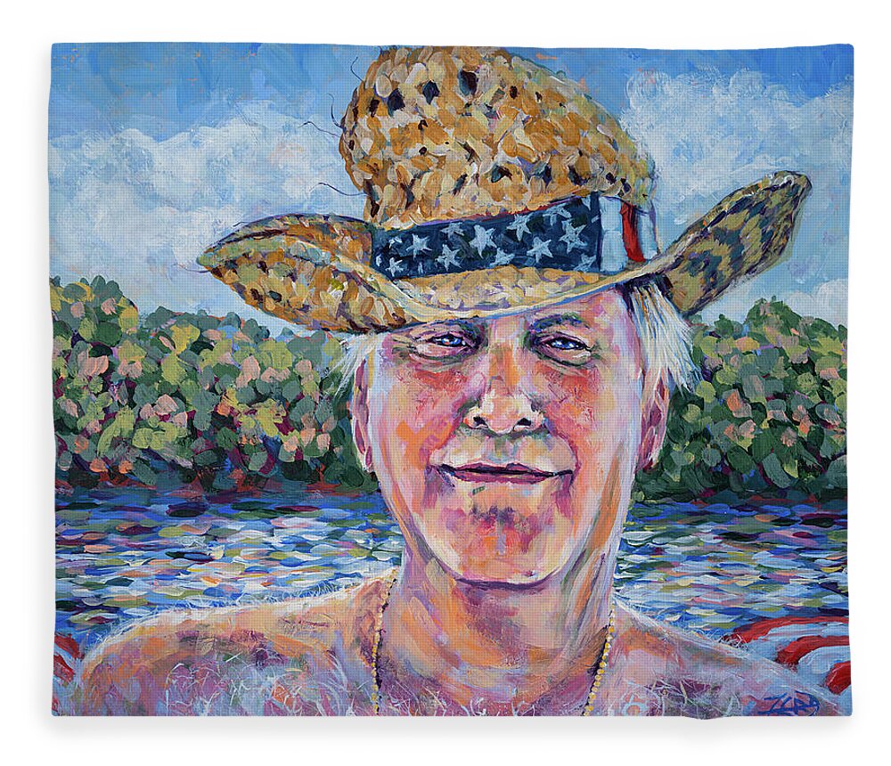 Art Fleece Blanket featuring the painting Captain Chris in his Happy Boating Hat by Robert FERD Frank