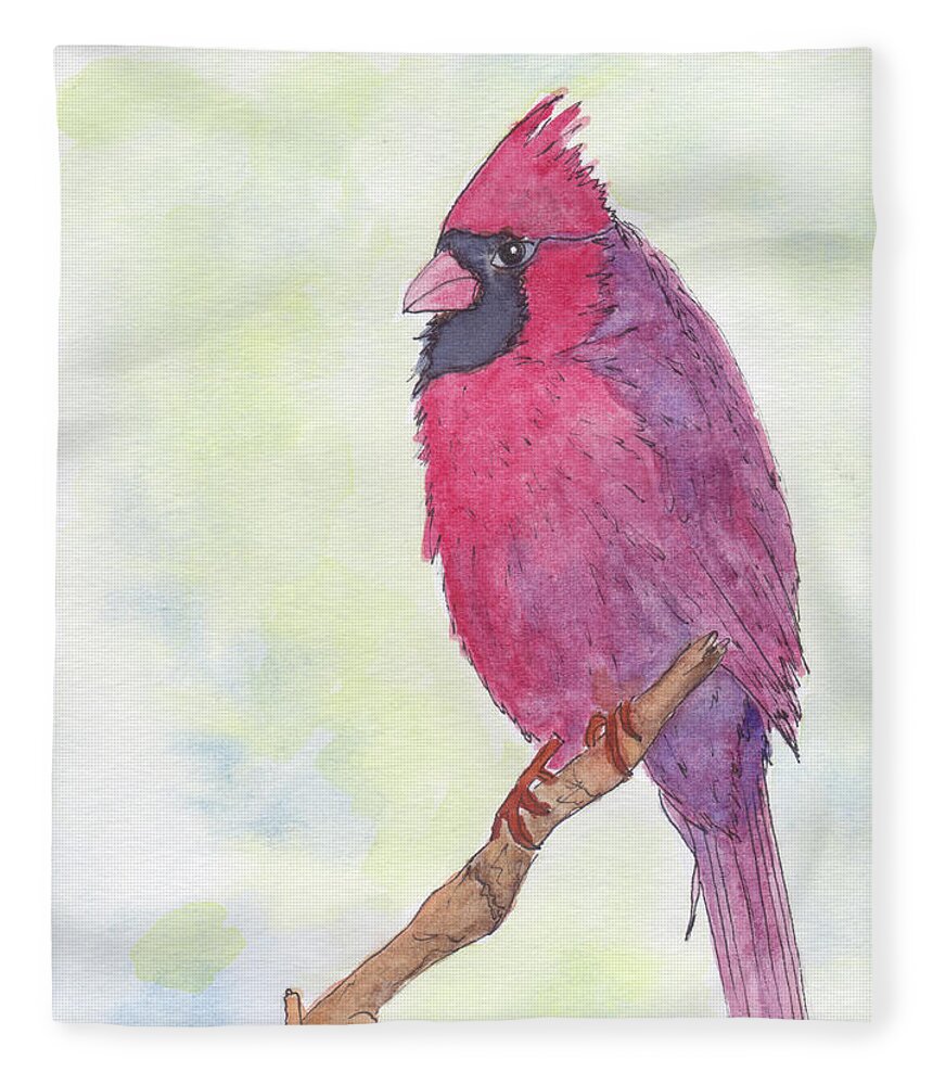 Birds Fleece Blanket featuring the painting Cardinal Visiting by Anne Katzeff