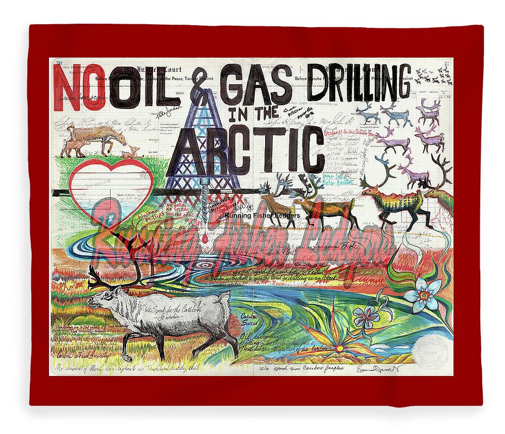 Arctic Circle Fleece Blanket featuring the drawing Caribou by Robert Running Fisher Upham