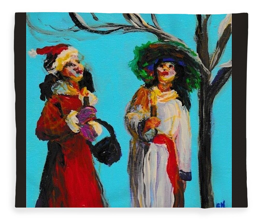 Carolers Fleece Blanket featuring the painting Carolers by Susan Hensel