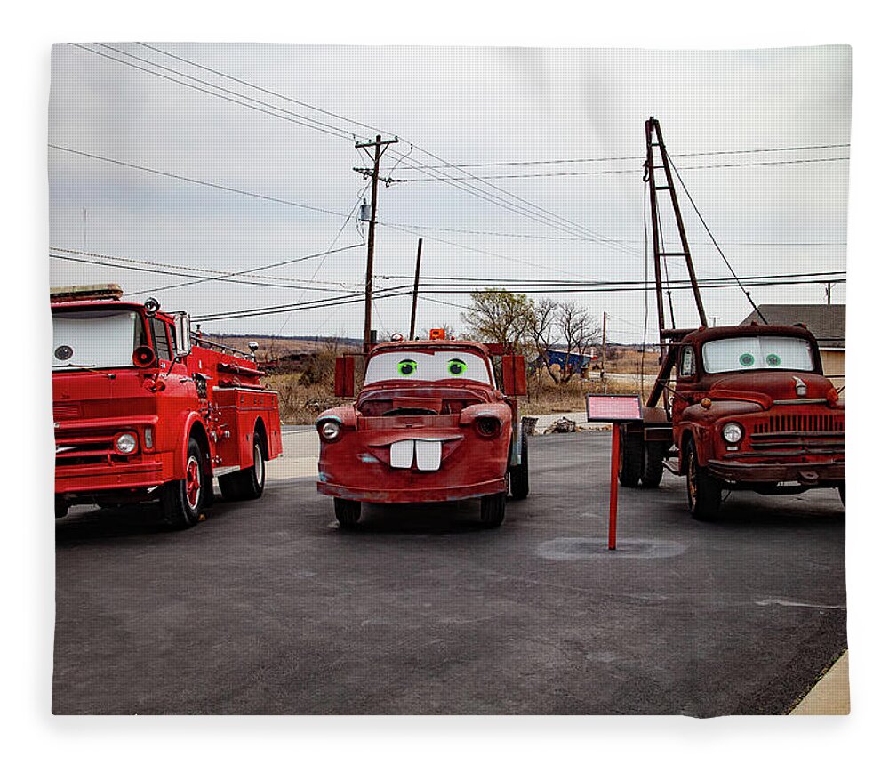 Cars On Route 66 Fleece Blanket featuring the photograph Cars on Route 66 in Galena Kansas by Eldon McGraw