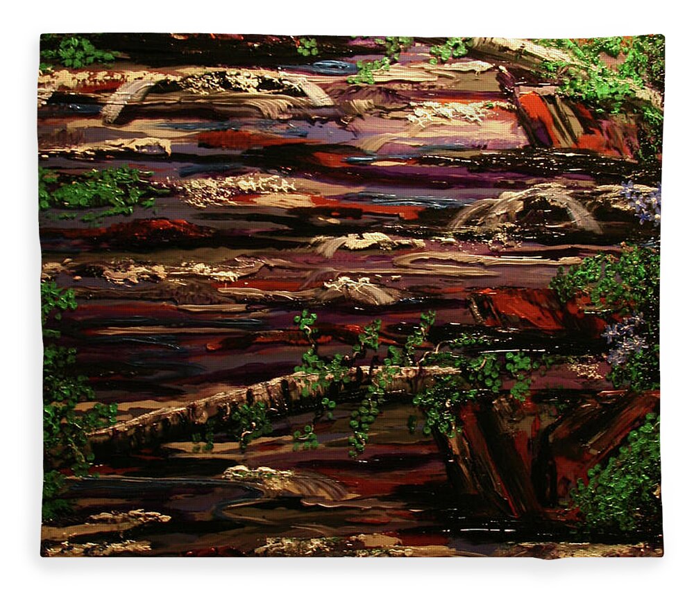 River Fleece Blanket featuring the painting CAscade by Marilyn Quigley