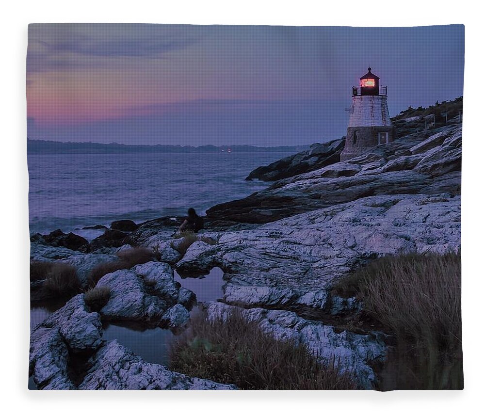 Castle Hill Lighthouse Fleece Blanket featuring the photograph Castle Hill Lighthouse at sunset by Christina McGoran