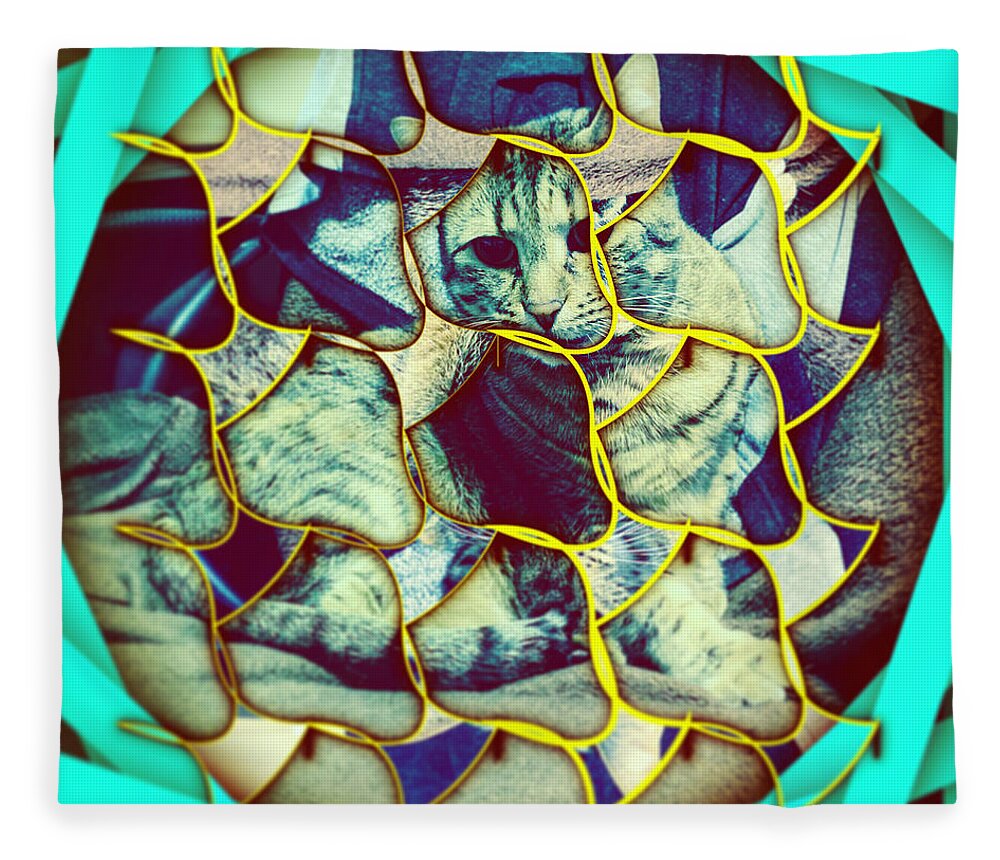 Abstract Fleece Blanket featuring the digital art Cat 2 by Marko Sabotin