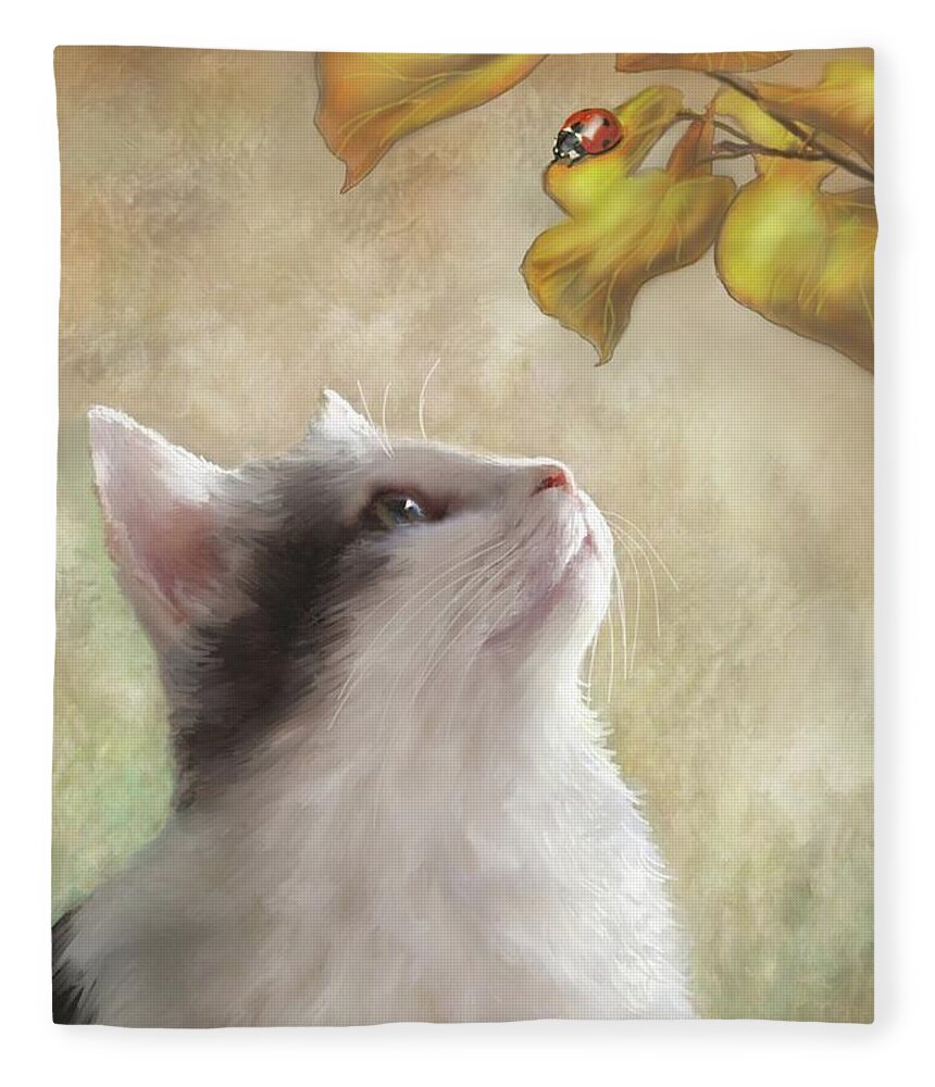 Cat Fleece Blanket featuring the digital art Cat 669 by Lucie Dumas