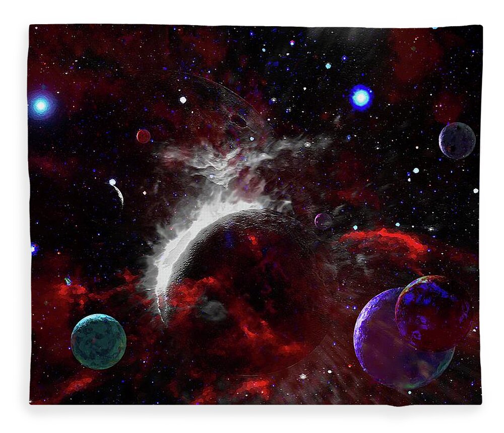  Fleece Blanket featuring the digital art Cataclysm of Planets by Don White Artdreamer
