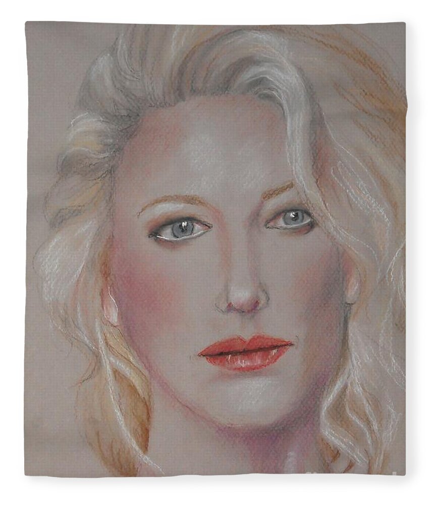 Cate Blanchett Fleece Blanket featuring the drawing Blond Bombshell No.6-- Cate Blanchett by Jayne Somogy