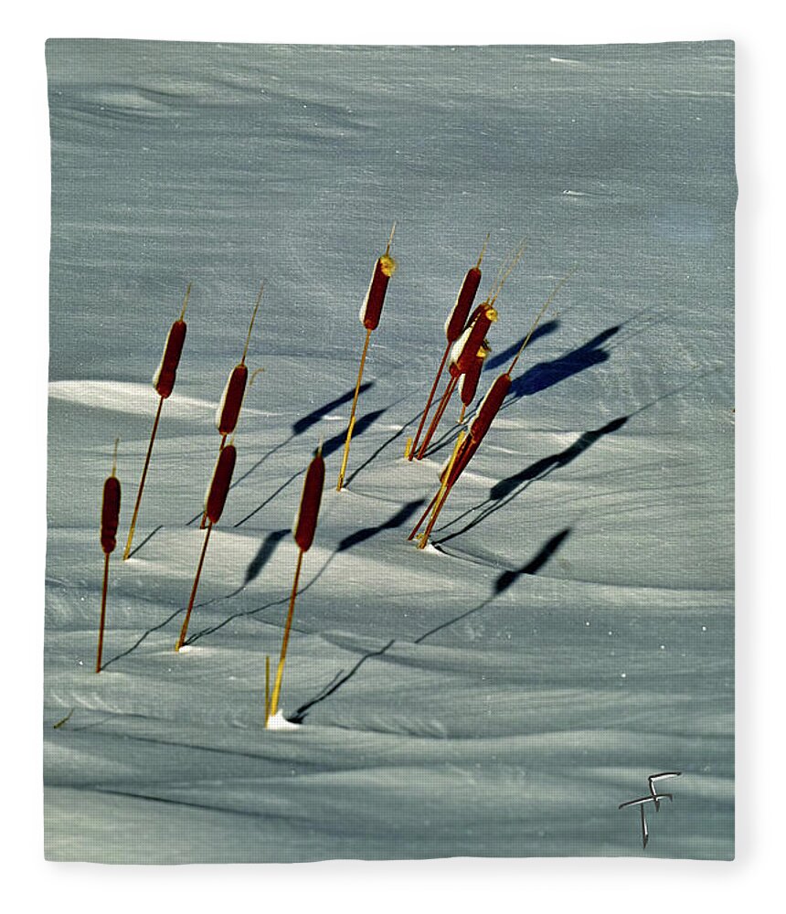 Snow Fleece Blanket featuring the photograph Cattails in the Snow I by Theresa Fairchild