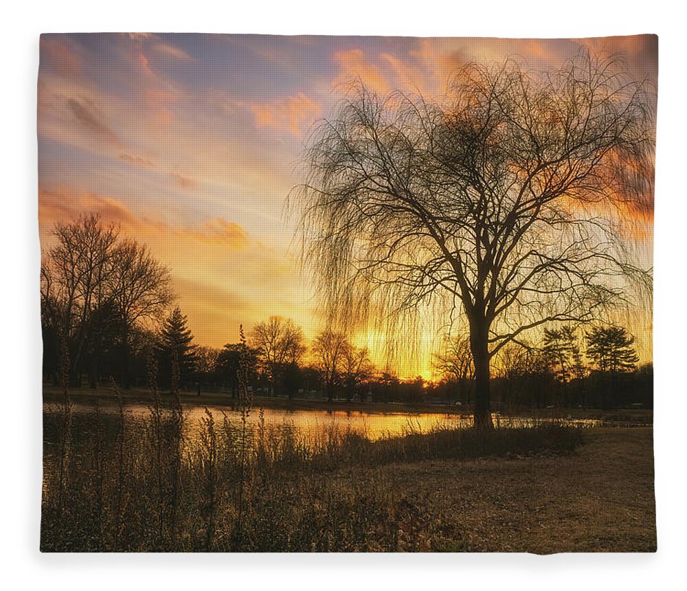 Cedar Beach Fleece Blanket featuring the photograph Cedar Beach Winter Sunset by Jason Fink