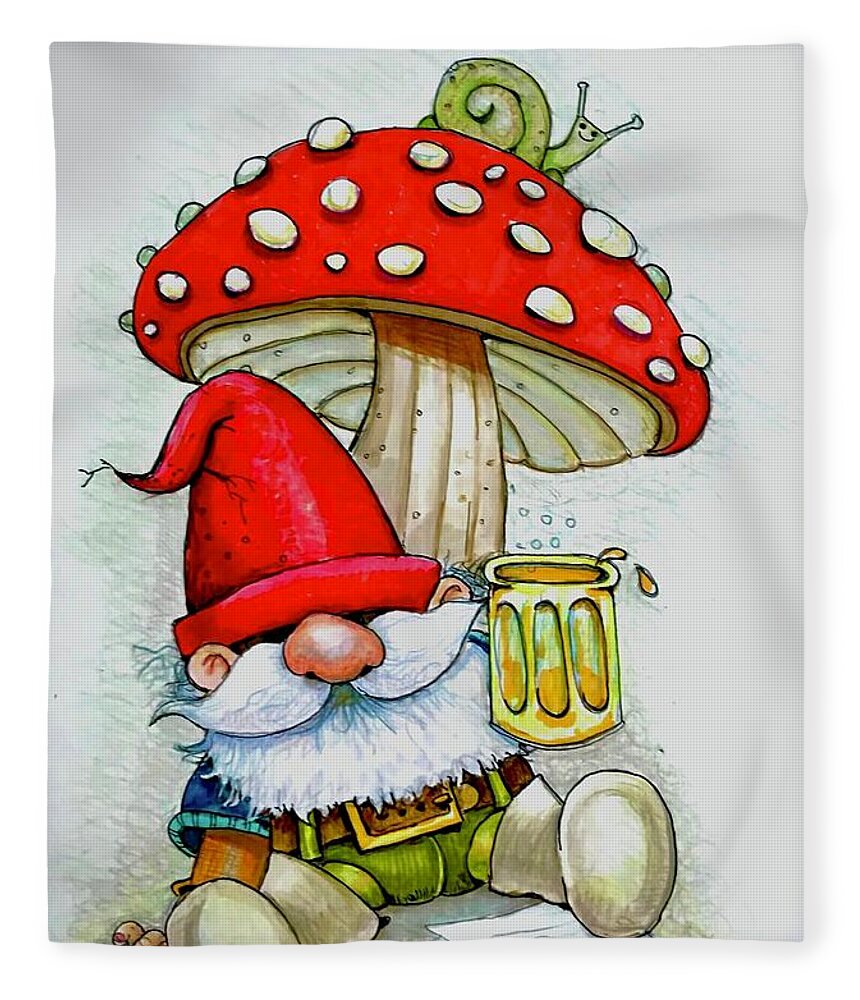 Gnome Fleece Blanket featuring the drawing Celebration by Tim Ernst