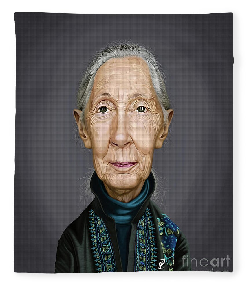 Illustration Fleece Blanket featuring the digital art Celebrity Sunday - Jane Goodall by Rob Snow
