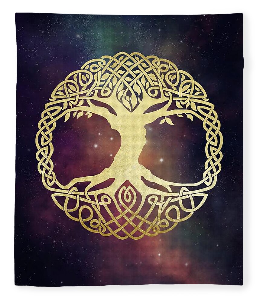 Celtic Fleece Blanket featuring the painting Celtic Tree of Life by Rachel Emmett