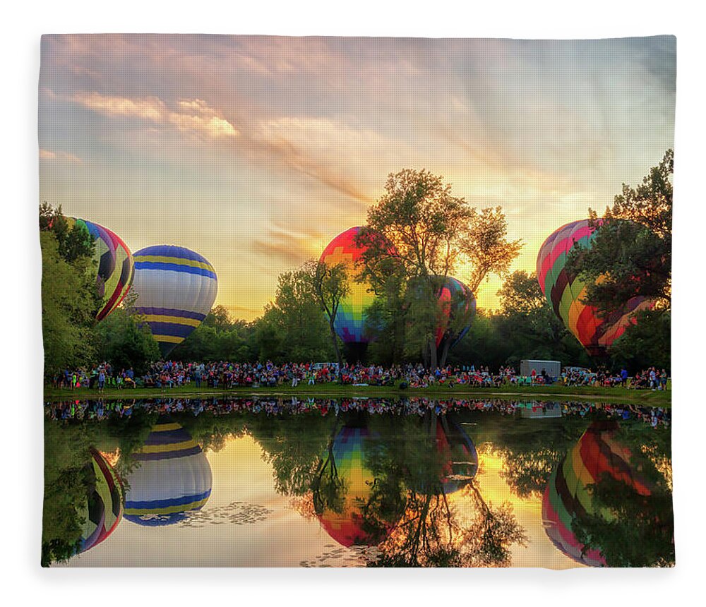 Hot Air Balloons Fleece Blanket featuring the photograph Centralia Balloon Fest Sunset by Susan Rissi Tregoning