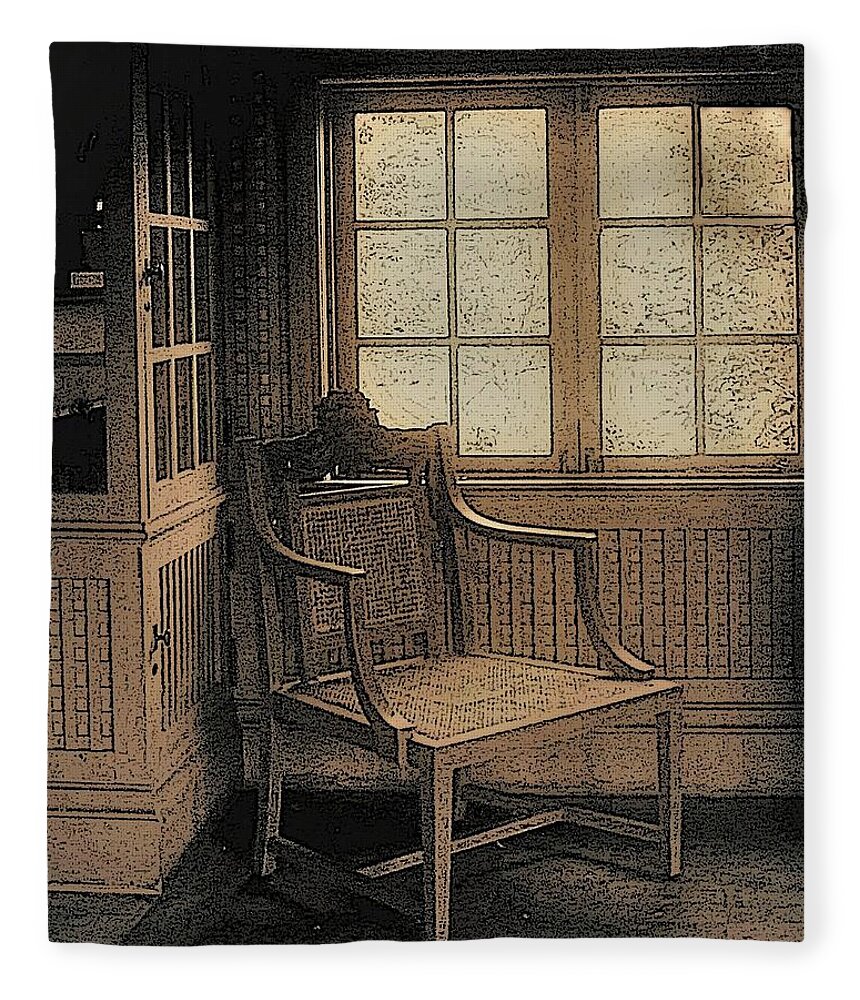 Chair Window Room B&w Sepia Fleece Blanket featuring the photograph Chair Window2 by John Linnemeyer