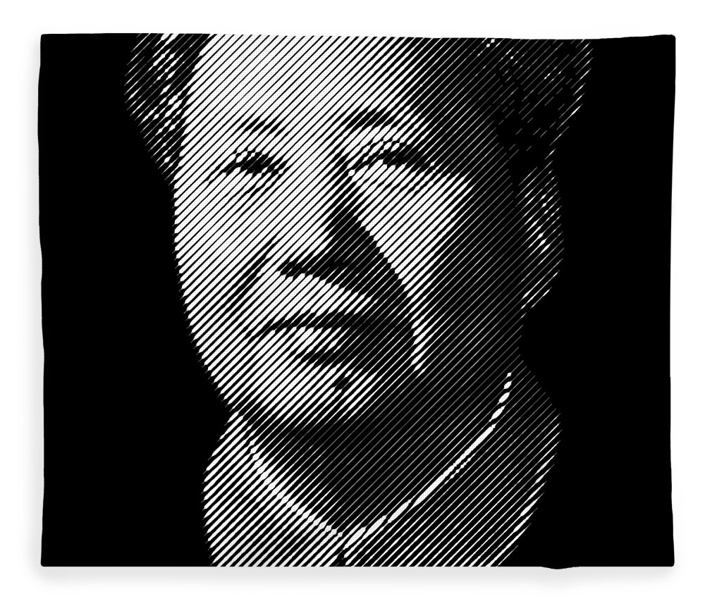 Mao Fleece Blanket featuring the digital art Chairman Mao Zedong, portrait by Cu Biz