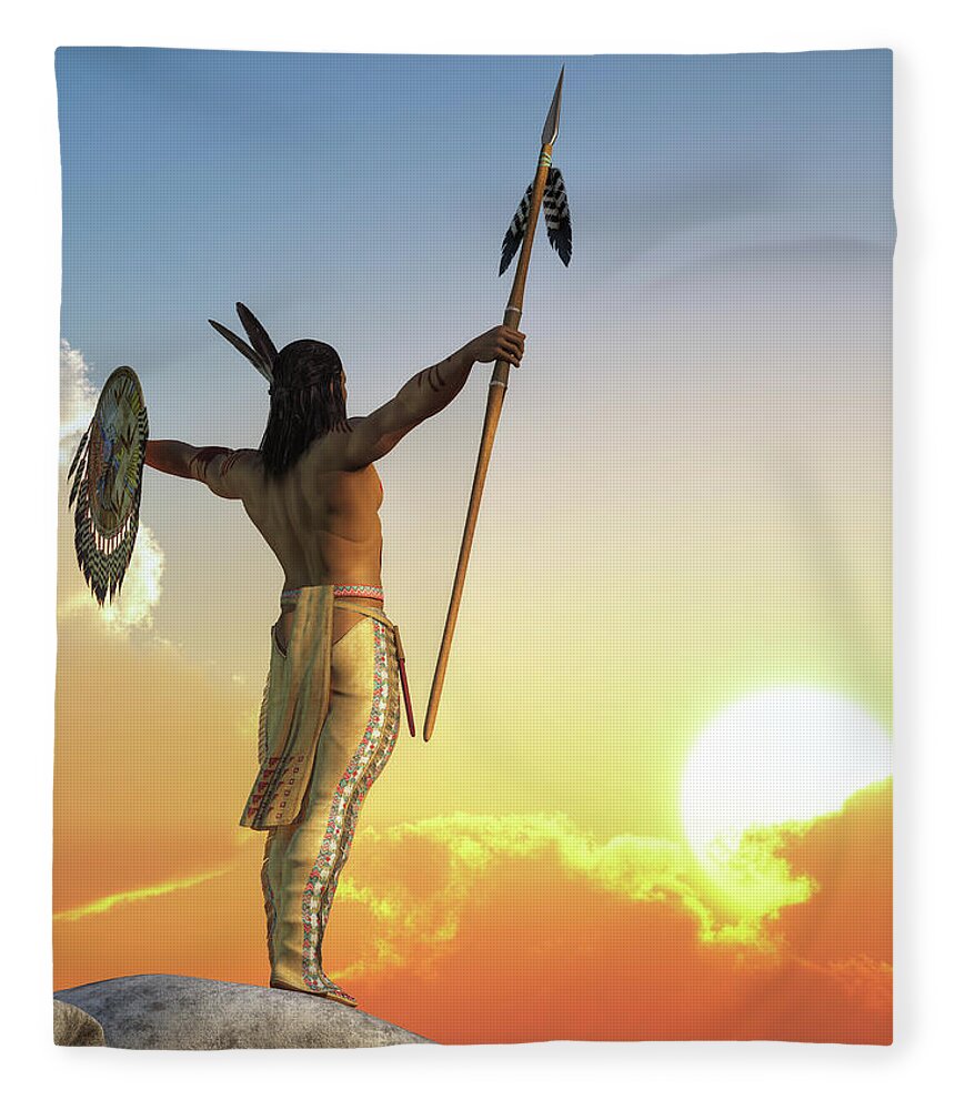 Native American Fleece Blanket featuring the digital art Challenging Dawn by Daniel Eskridge